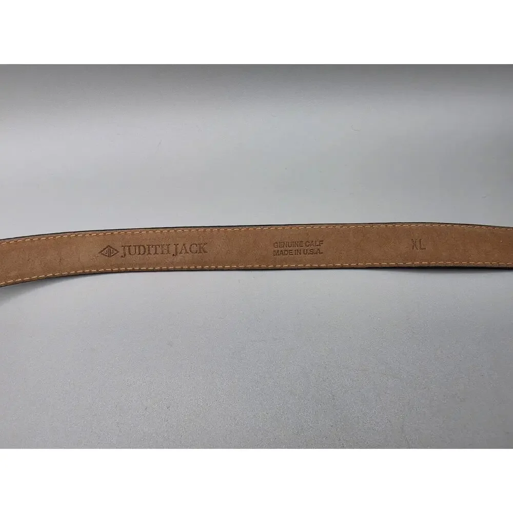 Vintage Judith Jack Calf Leather Belt Gold Tone Buckle With Marcasites